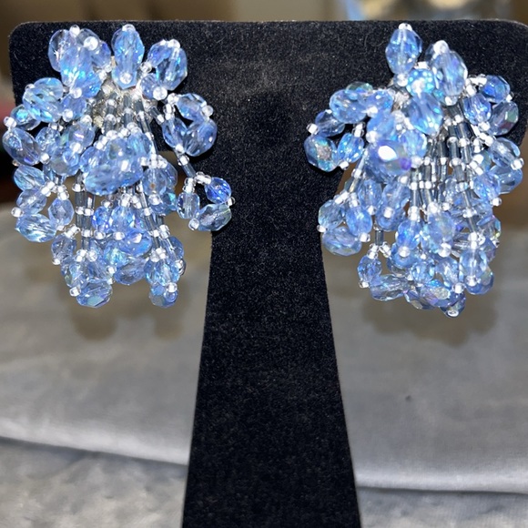 Light Blue Sapphire Swarovski Crystal Cluster Earrings-Boutique - Picture 1 of 8